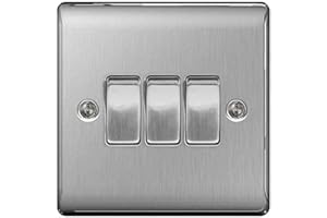 BG Nexus NBS Range Brushed Steel Switches & Sockets - Full Range of Matching Items (3 Gang, 2 Way Light Switch)