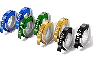 Vixic Embossing Tape Maker, cinta compatible para etiquetas Dymo Omega, 9 mm, azul oro verde negro, recambio para Dymo Omega Tape S0717930 Junior S0717900, paquete de 8