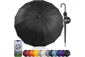 Royal Walk Parapluie Automatique pour Homme et Femme Résistant aux Vent, Solide Anti Tempete XXL Grand Taille Parapluie Canne De Golf Pour 2 Personnes Poignée en Bois 16 Baleines 120cm