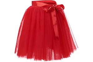 MisShow Damen Tüllrock Knielang 6 Layer Tüll Tutu Rock Unterrock mit Schleife Für Karneval