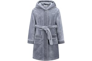 BuyiRen Boys Girls Dressing Gown Kids Robes - Flannel Hooded Robe Loungewear with Silk Eye Mask, 4-15 Years
