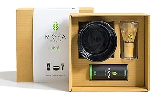 ‎MOYA MATCHA Organischer Moya Matcha Tee Set Pulver Grün | BIO 30g Traditionelle Klasse (II) | Verpackung + Matcha-Schale + Bambusbesen | Set zur Matcha-Zubereitung