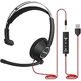 BINNUNE USB Headsets with Microphone for PC Laptop Computer Headphone for Business Skype Call Center Office Work