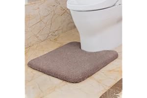 VANZAVANZU Non Slip Toilet Mat Thickened Pedestal Mat for Toilet Absorbent Ultra Soft Bathroom Toilet Rug Fluffy Microfiber Bath Mat, Quick-drying, Machine Washable - 50 x 60cm U Shape (Taupe)
