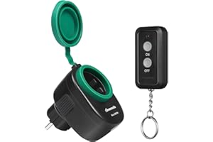 DEWENWILS Juego de enchufes inalámbricos con mando a distancia para exteriores, juego de enchufes inalámbricos programables, IP44, 1 enchufe con 1 mando, 3680W, alcance 30 m, negro