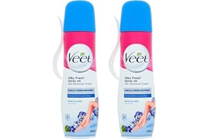 Veet Spray-on Hair Removal Cream, Legs & Body, Sensitive Skin, 150ml each (pack of 2, 300ml),
