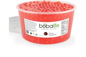 BOBALIFE BUBBLE TEA IN THE MAKING Bobalife Cherry Flavoured Popping Boba 40 Servings (1.6kg), Fruit Juice Filled Boba Pearls for Bubble Tea, Iced Drinks, Desserts, Cocktails & Slush | Low Fat, Gluten-Free & Vegan