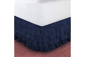 Surwin Betthusse Ruffle Bettrock Rüschen Elastischer Bett Rock Bettvolant Gerüschter Elegant Wrap Around Bettrock Husse Röcke Keine Bettoberfläche Bett Bettgestein (150x200x45cm,Dunkelblau)