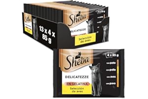 Sheba Delicatezze Comida Húmeda para Gatos, Selección de Aves en Gelatina, Pescado, Multipack (13 cajas x 4 sobres x 85 g)