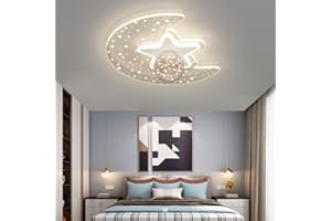 PHTLAMPES LED Deckenlampen Modern Star Moon Dimmbare Deckenleuchte Mit Fernbedienung Kinderzimmer Kronleuchter Wohnzimmer Lampenschirm aus Glas Für Jungen Mädchen Kinderzimmer Schlafzimmer Hängelampen (Color :