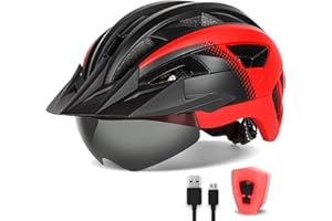 FUNWICT Casque Velo Homme Femme avec Visiere et Lunettes Détachables, Casque Vélo Casques VTT avec Feu Arrière à LED Rechargeable, Casque Cyclisme pour Adulte et Adolescent, Taille M/L/XL