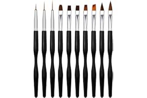 10 Pezzi Pennelli Unghie Gel Professionali per Nail Art, LEA-SHALL Pennello Ricostruzione Liner/Piatto/Rotondo/Acrilico/Angolo Set Pennellino Semipermanente Penna Sottile Fini Nero