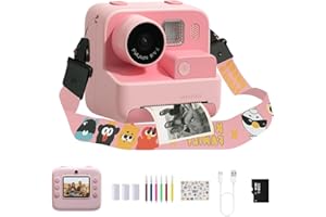 GENERIC Kids Kam The OG Instant Print Camera, 48MP Kids Digital Camera for Girls Boys Birthday with 32GB TF Card, 3 Rolls of Printing Paper, 6 Colour Pens (Pink)