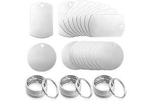 Dtoterul Edelstahl Anhänger Blanko 20 Stück Rohlinge Dog Tags Stanzen Rohlinge Hundemarken Schlüsselanhänger Beschriftbar Leere Anhänger Tags Rund Schlüsselanhänger DIY Making Kit