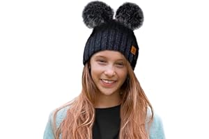4sold Kinder Mütze Kleinkind Beanie Bobble Hat Baumwollfutter Kunstpelz Ball Pom Pom Cap Unisex Mädchen & Jungen Kinder Winter Strickmütze Bommelmütze Wurm
