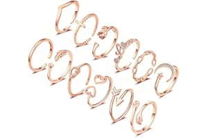 FUNEIA 12 Stücke Verstellbare Ringe Damen 14 Karat Vergoldete Gold Silber Rosegold Ring set Knöchelringe Daumenringe Set Rose Mond Stern Stapelbare Ringe Offene Fingerringe Frauen Mädchen