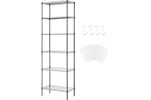 Solerconm Étagère de Rangement en Métal，Rangement à 6 Niveaux Meuble，Meuble de Rangement，Étagère de Cuisine，Salle de Bain，pour Cuisine,Salon,Balcon, Placard, Garde-Mange,Garage（Noir 42 * 30 * 160cm）