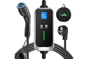 FNRIDS Chargeur Voiture Electrique, 16A, 3,68kW, Chargeur Portable EV Type 2 avec Fonction de temporisation, écran OLED, IP67, IEC 62196, 16A-6A Câble de Chargeur Vehicule Électrique avec Sac (6M)