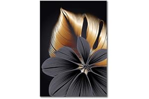 OYFFL Noir Feuille d'or Toile Peinture Plante Affiche Impression Moderne décor à la Maison Abstrait Mur Art Peinture Nordique Salon décoration Photo (1,50 * 70cm sans Cadre)