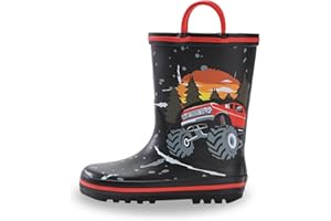 EUXTERPA Kids Wellington Boots For Boys Girls Rubber Wellies boots Unisex Children Waterproof Rain Boots with Pull On Handles