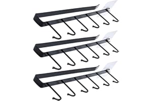 MAIXINNEW 3 Piezas Soporte para Tazas Colgante con Tornillo Autoadhesivo, Ganchos para Colgar Tazas con 6 Ganchos, Soportes para Tazas de Café, Utensilios de Cocina