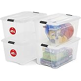 Iris Ohyama, 4'l&uuml; set, istiflenebilir saklama kutuları, klik kilitli, New Top Box NTB-45 - plastik, şeffaf, 4 x 45 l, U 58 x 