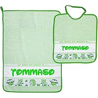 Set Asilo Personalizzato Con Nome - Bavaglino, Asciugamano E Sacca In Spugna - Made In Italy - Consegna Veloce