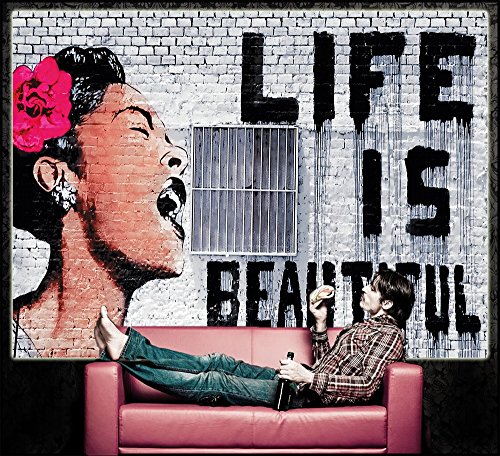 Poster Banksy Graffiti Künstler Wandbild Dekoration Life is Beautiful Pop Art Street Style Street Art Stencil Straßenkünstler | Fotoposter Wanddeko Bild Wandgestaltung by GREAT ART (140 x 100 cm) - 9