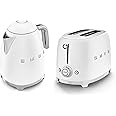 Smeg 50’s Style Retro Range Breakfast Set, 1.7L 3000W Kettle and Multi-Functional Control 2-Slice 950W Toaster, Matte White, KLF03WHMUK/ TSF01WHMUK