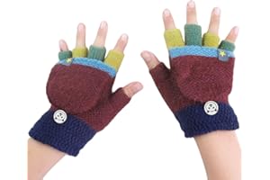 AfinderDE Kinder Fausthandschuhe Mädchen jungen Abnehmbare Klappe Strickhandschuhe Fäustlinge Handschuhe Fingerhandschuhe Fingerlos Halb Handschuhe Strick Handschuhe Winterhandschuhe