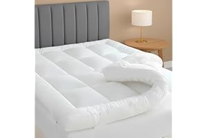 SK Stores Microfibre Mattress Topper, (4 Inch/10cm) Extra Deep Super Fluffy & Breathable Hollowfibre Mattress Topper Box Stitched, Elasticated Corner Straps, White (DOUBLE 137 cm x 190 cm)