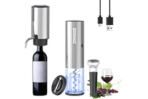 Cuteefun Elektrischer Korkenzieher Set, 4 In 1 Korkenzieher Wein, mit Elektrischem Weinausgießer und Dekanter, Folienschneider, Vakuumpumpe, Wiederaufladbarer Weinflaschenöffner für Zuhause, Bars