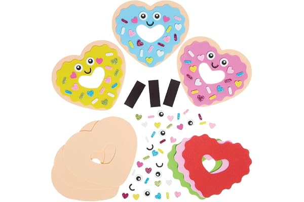 Baker Ross FX122 Kits d'aimants en forme de donut cœur d'amour – Lot de 8, kit de loisirs créatifs en mousse pour les enfants la Saint-Valentin.