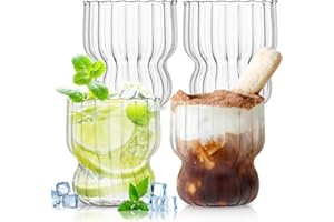NAVESO Bicchieri a Righe Vetro, 4 Pezzi Bicchieri da Caffè Latte, Bicchieri Righe Verticali, Bicchiere di Vetro Trasparente per Caffè Ghiacciato, Cocktail, Frullato, Latte, Succo