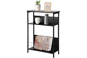 JF HOME BLISS Vintage Bedside TableNarrow Side Table with Storage Shelf, 3-Tier Modern Small Bedside Sofa Slim End Table with Magazine Rack for Living Room, Hallway,Bedroom, Space Saving (Black)