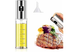 SOFTCUTELEE 100ml Oil Sprayer Oil Spray Bottle Oil Vinegar Sprayer Dispenser Transparent Stainless Steel Glass Bottle with Funnel for Air Fryer Cooking Kitchen BBQ Salad Baking Grilling
