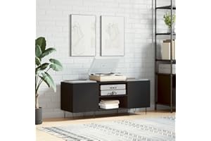 prissent Mobile Porta Dischi Nero 121x38x48 cm in Legno Multistrato Mobiletto TV Scaffale Porta CD Libreria Legno Porta Dischi Vinile Libreria Stretta Mobile Basso Mobile Salotto