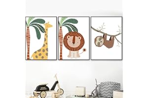 MA LITTLE CANV Set de 3 Affiches Premium décoratifs pour chambre d'enfant fille ou garcon - Motif Animaux de la jungle | Sans Cadres 30x40cm (Pack 3 - Girafe Lion Singe)