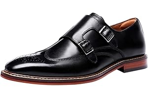 SANTIMON Brogue Scarpe da Uomo in Pelle Elegante Double Monk Strap con Fibbia Casuale Scarpe da Sera Mocassini Nero Marrone