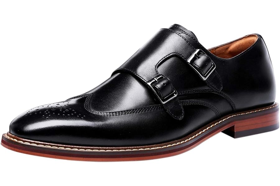Brogue Men's Elegant Leather Double Monk Strap Casual Buckle Evening Shoes Loafers Black Brown