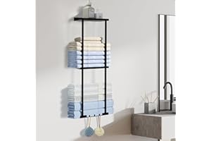 RIBECH Portasciugamani da bagno senza punzonatura portasciugamani autoadesivo,Portasciugamani da Parete in Acciaio al3 ganci per da bagno mensola portaoggetti 80 * 26 * 14CM (nero)