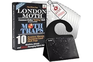 THEO'S HOME CARE LONDON MOTH KILLER 10 Premium, Discreet, Sticky Pheromone Traps. Advanced Black Interior Design. Moth Traps for the Common Clothes Moth and Similar Variants, for Fabric and Carpet Protection.