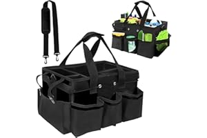 Yallmie Cleaning Caddy Bag with Handle, Cleaning Products Organiser Adjustable Gardening Tool Storage Bag, Caddy Organiser Large Multi Pocket Bucket Tool Bag for Home, Car, Garden, Craft (Black)