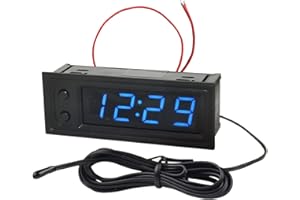 FBBULES 0.39” 3 in 1 Auto Uhr, DC 5-50V Thermometer Digital Voltmeter Elektronisch Uhr Messung Instrument LED Anzeige für SUV, Motorrad, Boot