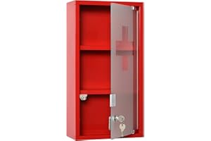‎KLEANKIN kleankin Medizinschrank Arzneischrank Erste-Hilfe-Schrank mit Schloss 3 Fächer Metall Rot 25 x 12 x 48 cm