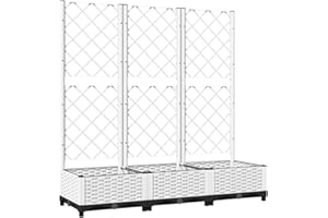 vidaXL Pflanzkübel mit Rankgitter, Pflanzkasten mit Spalier, Blumenkübel mit Gartenspalier, Hochbeet Blumenkasten mit Rankhilfe, Rankkasten, Weiß PP