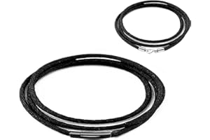 Findout 2mm schwarze Seidenkordelkette für Herren, schwarze Edelstahlschnalle mit Schnappverschluss, lederschnur lederband kette für Damen, kostenlose Stahlseidenkette 14-36 Zoll