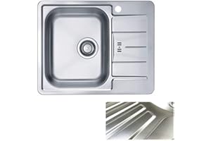 VBChome Lavello da incasso, 61 x 50 cm, in acciaio inox, con foro per rubinetto, da campeggio, struttura in lino Alveus Line 60, scolapiatti a destra