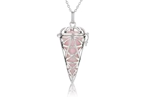 Jovivi Crystal Lockets Necklace for Women Rose Quartz Neckace Natural Stone Gemstone Hexagonal Crystal Pendulum Crystal Holder Jewellery Gifts For Women Men