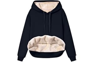 Briskorry Damen Sweatshirt Einfarbig Langarm Rundhals Gefüttert Pullover Warm Pulli Oversized Casual Bequem Teenager Mädchen Freizeit Hoodie Sportbekleidung